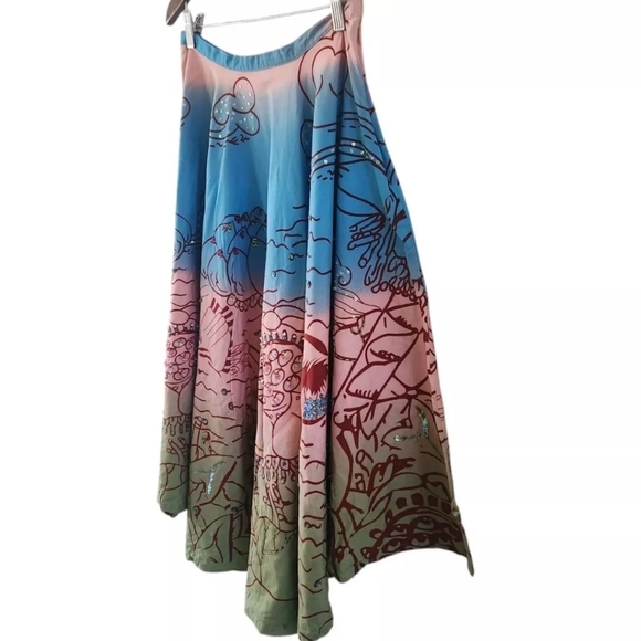 Lapis Circle Skirt Ducks Sky Cloudes Sequins Cotton Womens Size M Art To Wear - Picture 8 of 11